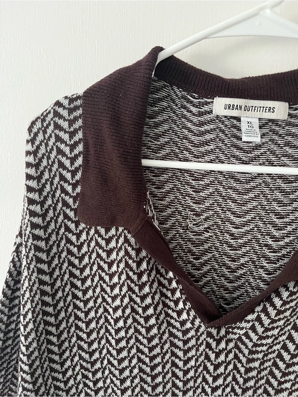 Urban Outfitters Johnny Collar Sweater Polo Short Sleeve Brown White Retro XL